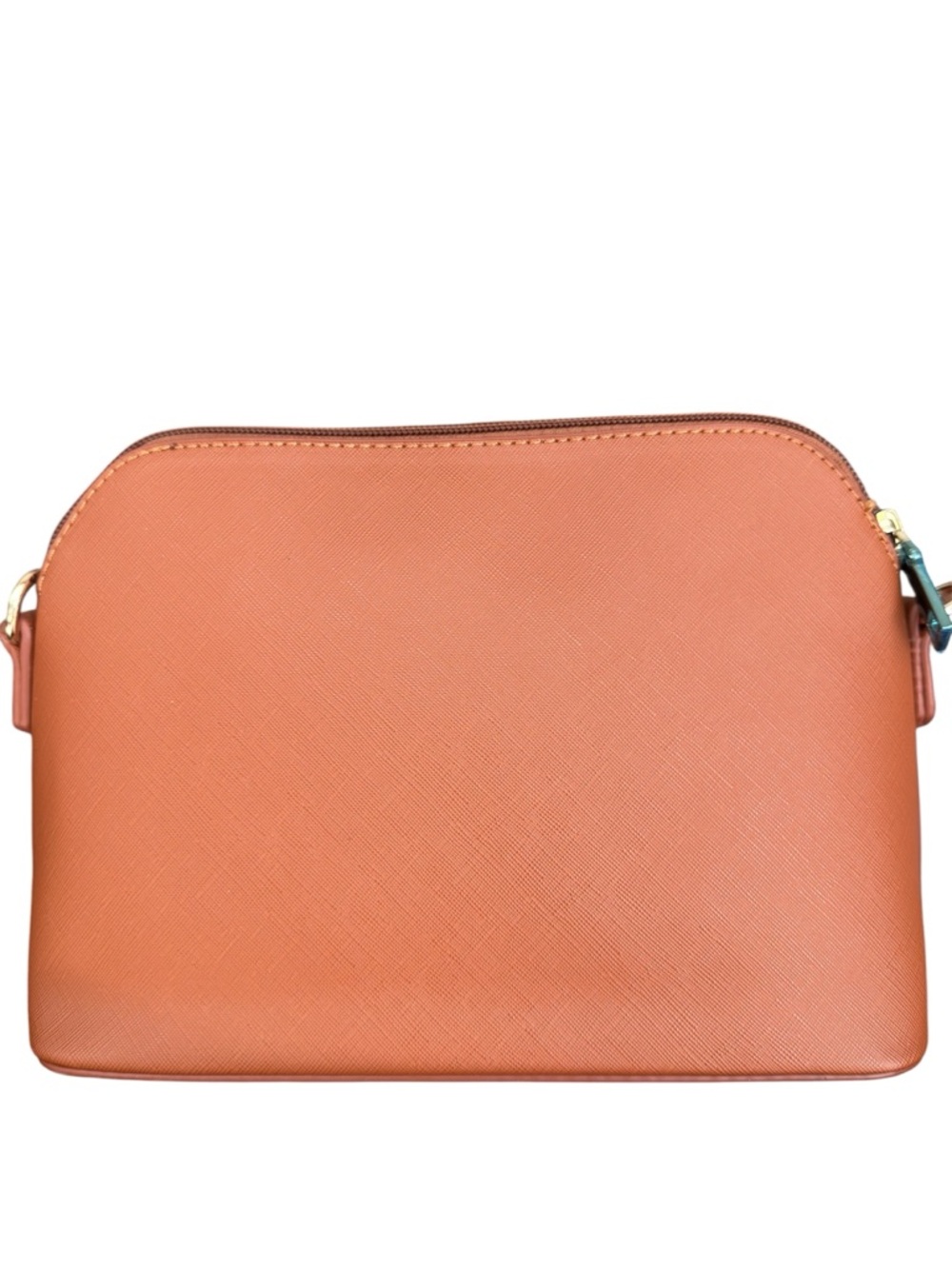 Saffiano Tan Crossbody Bag Structured Minimal Gold Hardware - Picture 6 of 10